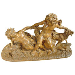 Playful Putti with Goat Scuplture from France