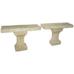 Pair of Carved Limestone Console Tables from Provence