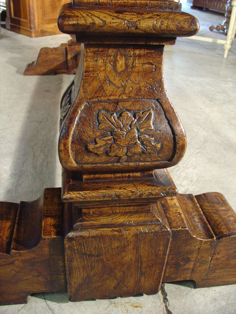 20th Century Italian Renaissance Style Oak Trestle Table
