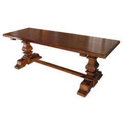 Vintage Italian Renaissance Style Oak Trestle Table