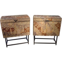 Pair of Antique Tapestry Trunks