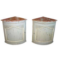 A Pair of Antique Painted Corner Cabinets from France