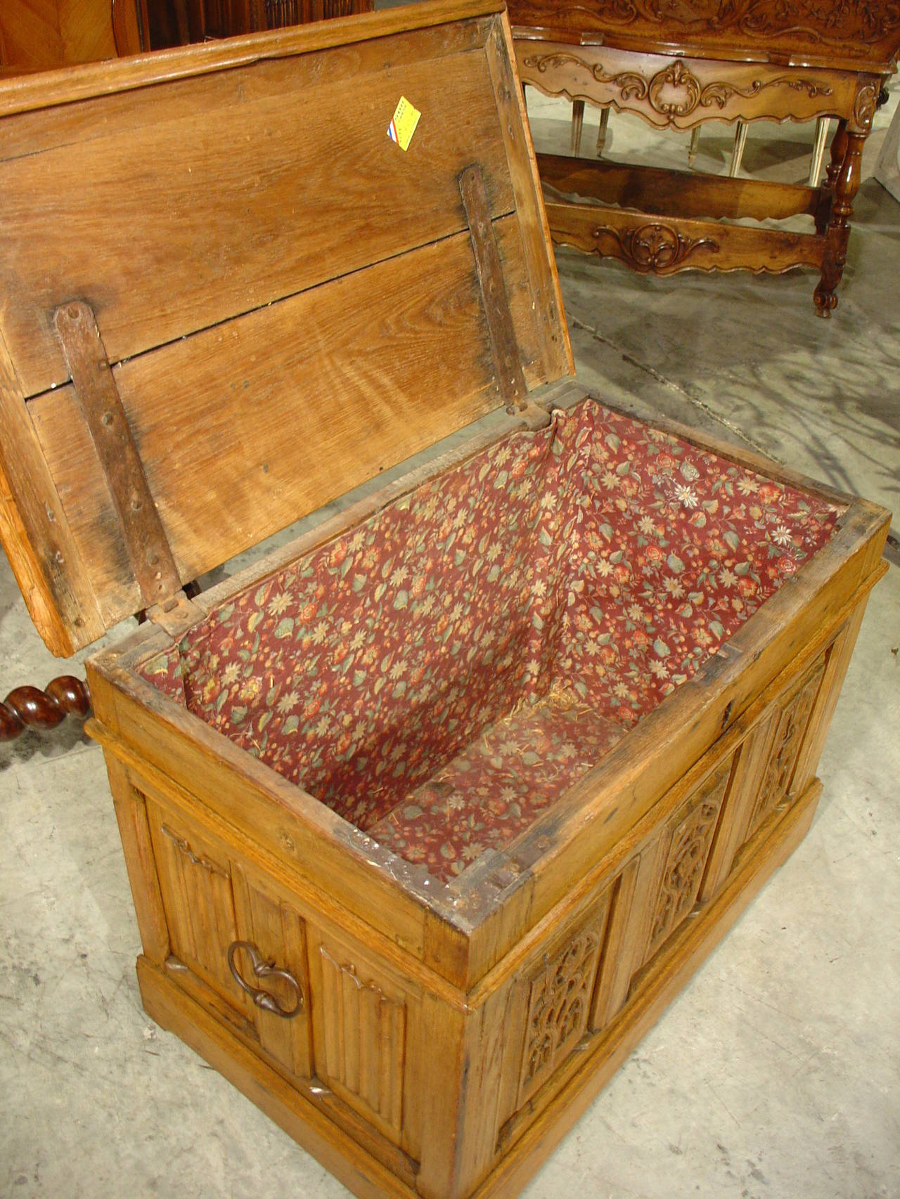 Antique Oak Gothic Trunk from France 4