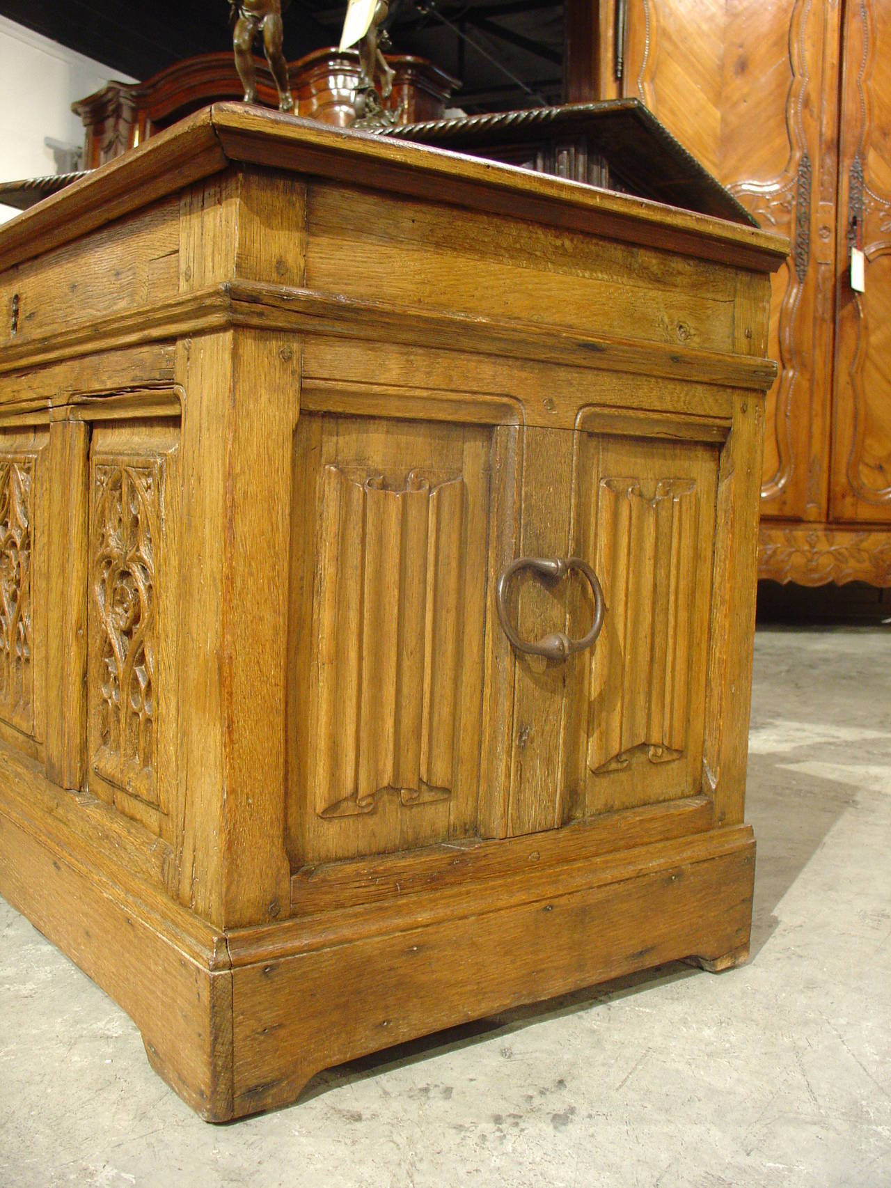 Antique Oak Gothic Trunk from France 2
