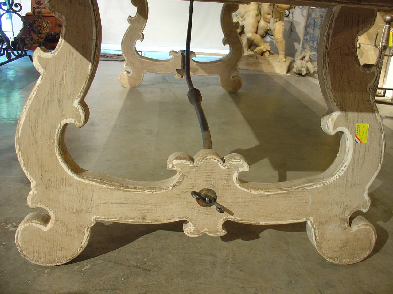 Contemporary Large Italian Dining Table with Iron Stretchers and Old Planks