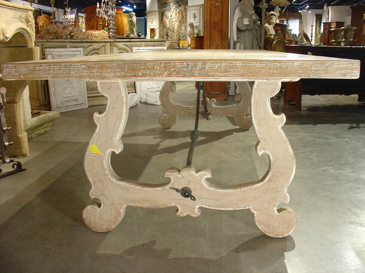 Large Italian Dining Table with Iron Stretchers and Old Planks 4