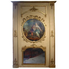 Large Painted Antique Louis XVI Style Trumeau Mirror, 19th Century 7