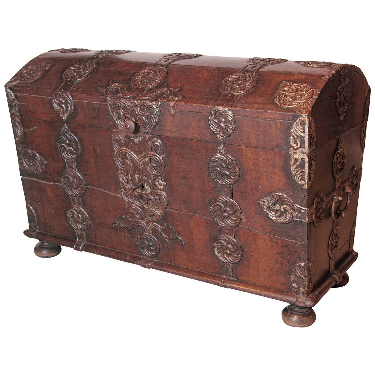 Antique German Baroque Trunk with Iron Strapping For Sale at 1stdibs