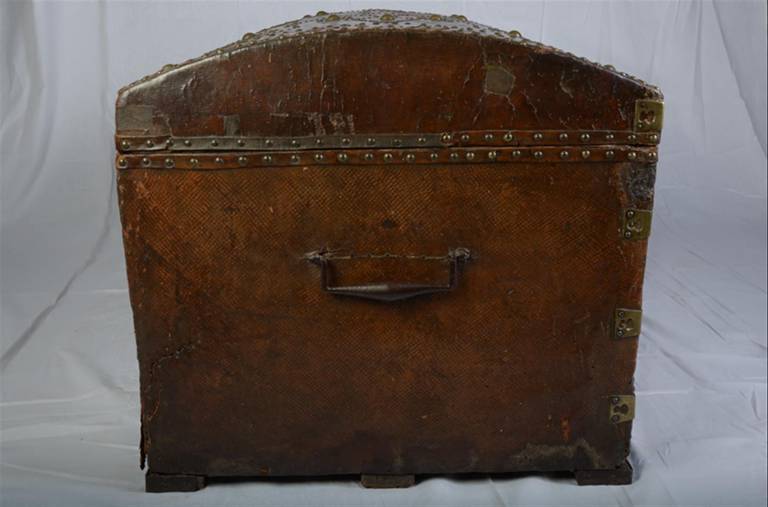 Antique Leather Bound and Studded Trunk from France 1