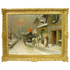 French Winter Village Scene by Theodore Levigne