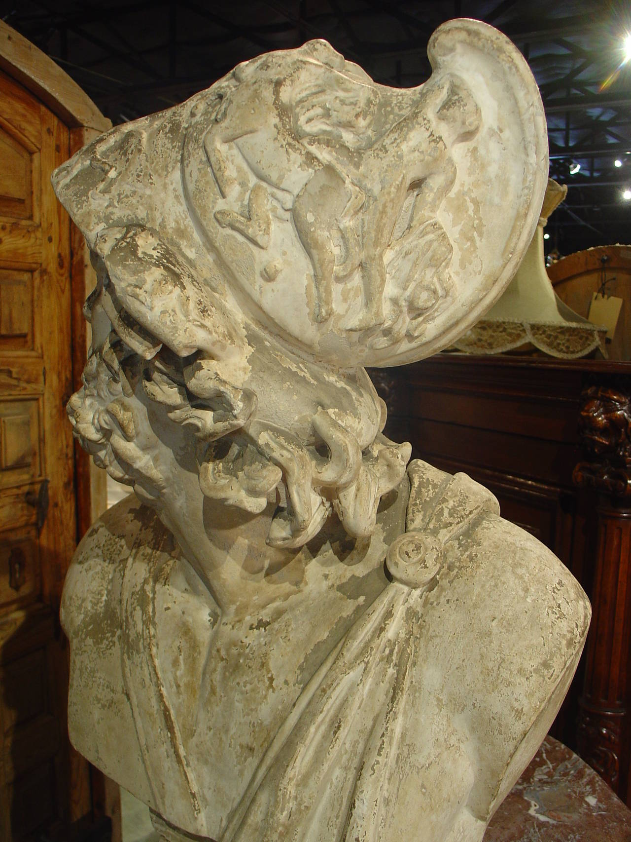French Classical Antique Plaster Bust of Menelaus by Micheli, 1887