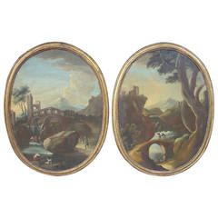 Rare Pair of Oval 18th Century Northern Italian Paintings