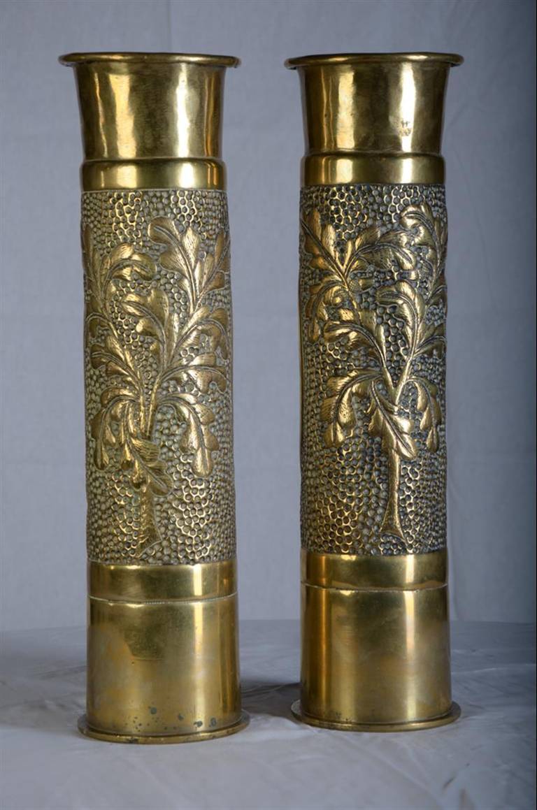 Highly Worked French Bronze 'Rooster' Artillery Shells, circa 1914 1