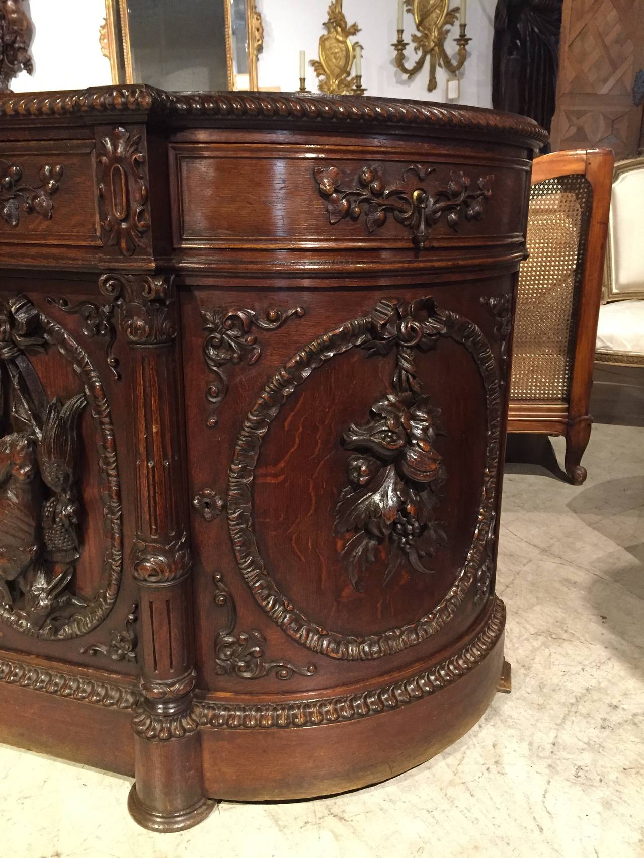 Carved Antique Louis XVI Style Hunt Buffet from the 1800s