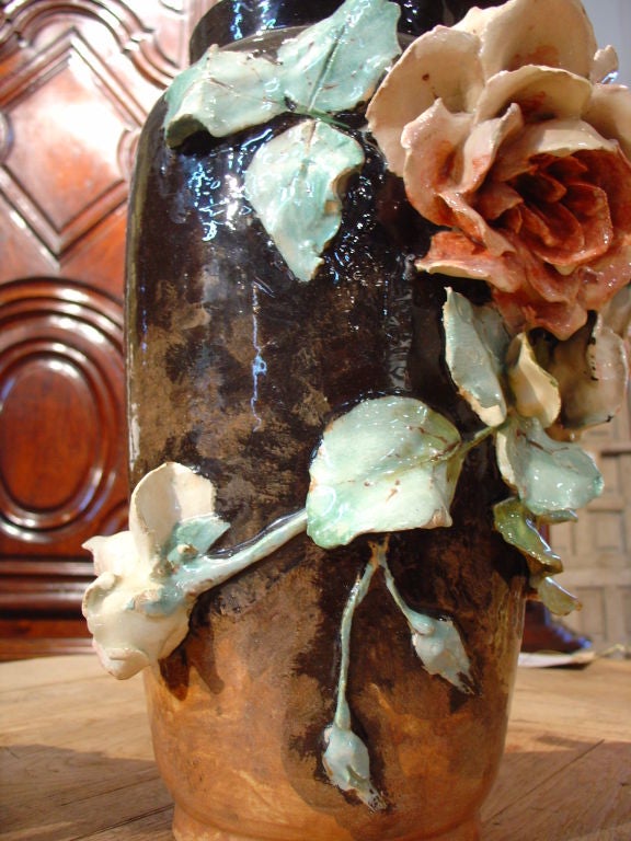 Paire de vases barbotine français antiques par Theodore LeFront 1