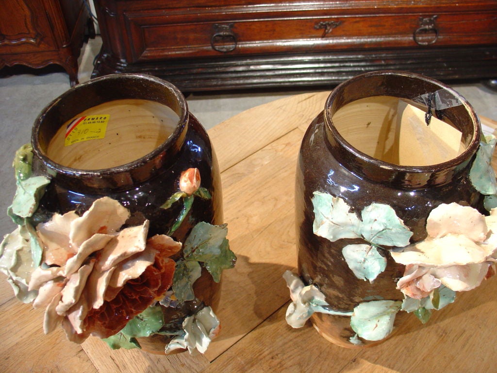 Paire de vases barbotine français antiques par Theodore LeFront 2