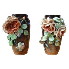 Pair of Antique French Barbotine Vases by Theodore LeFront
