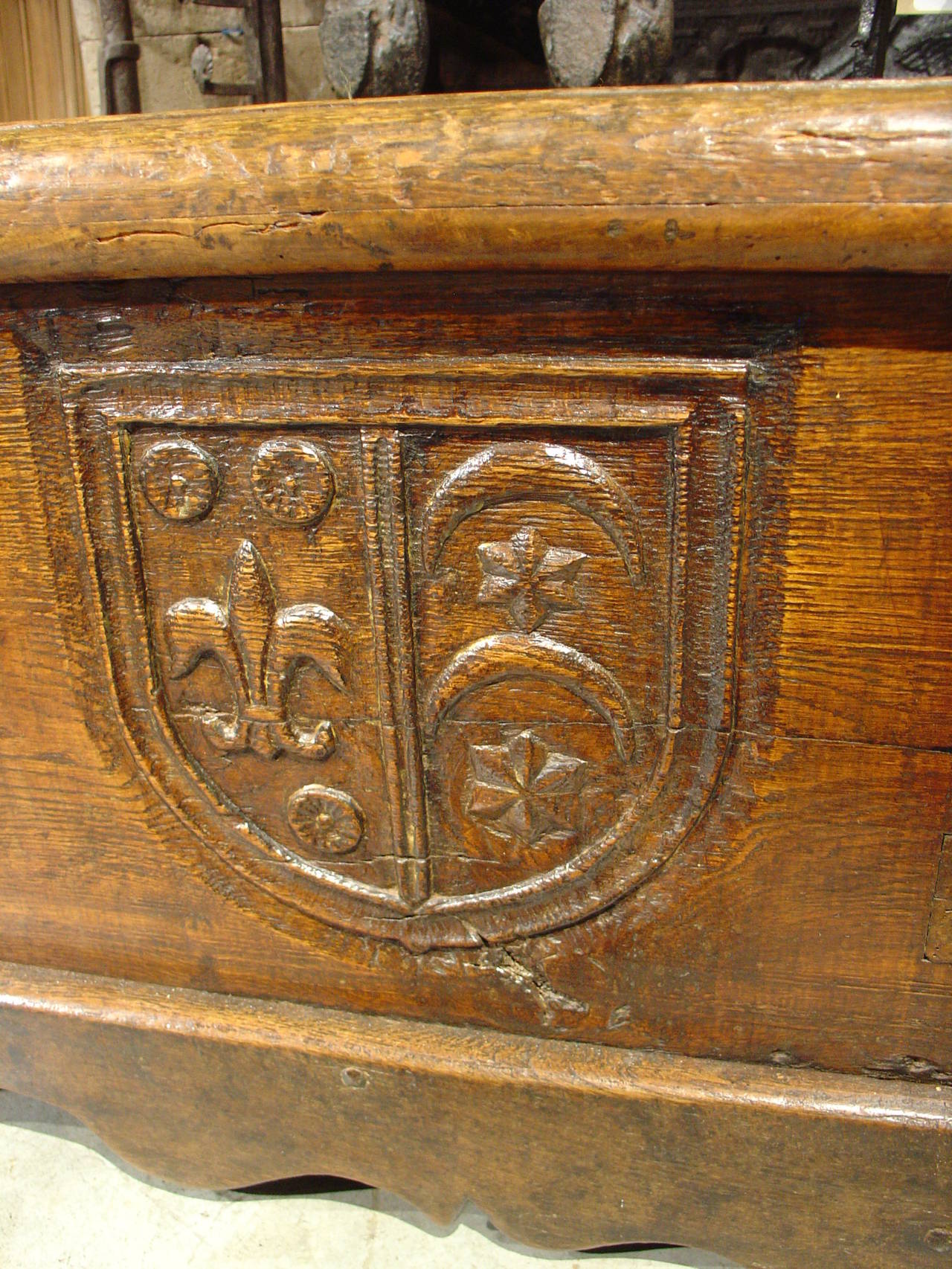Carved Small 18th Century French Oak Trunk