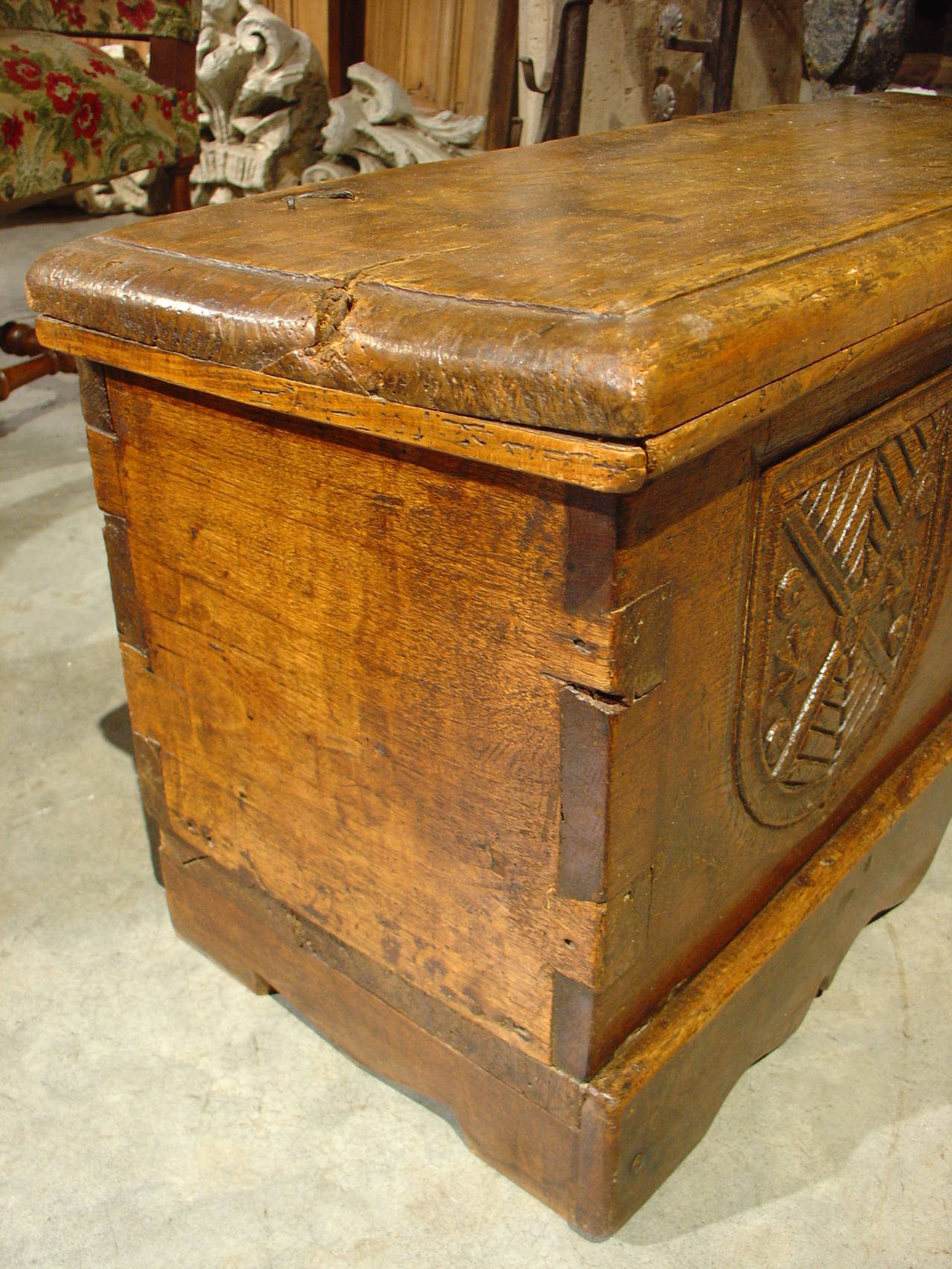 18th Century and Earlier Small 18th Century French Oak Trunk