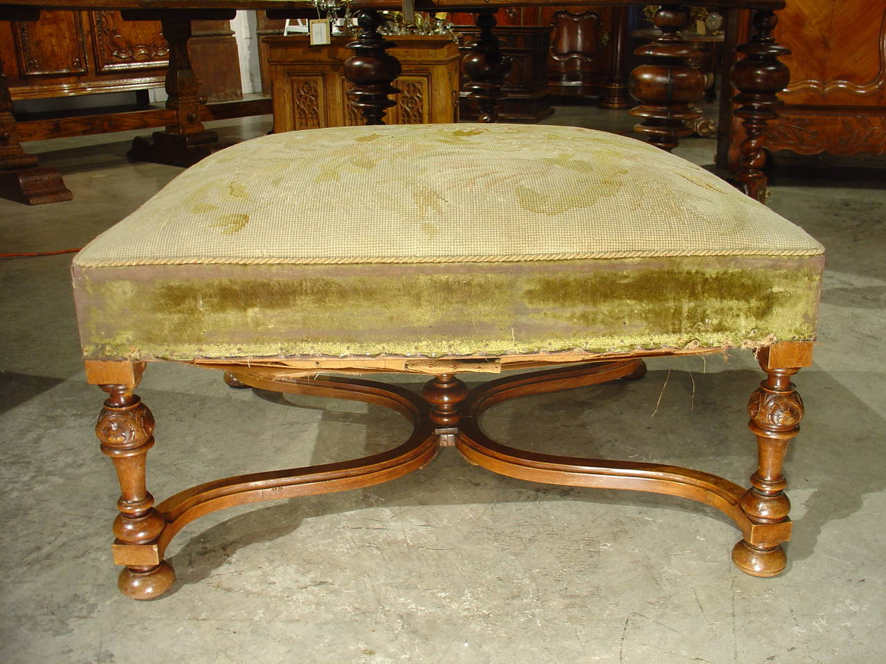 19th Century Walnut Wood Stool from France