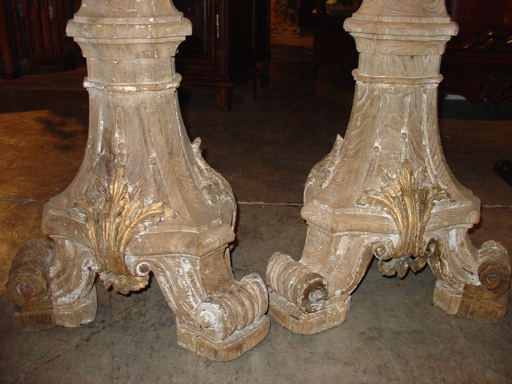 Pair of Sculpted Oak Antique Torcheres from France 1