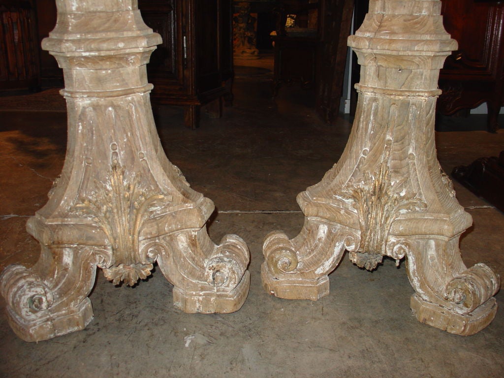 Pair of Sculpted Oak Antique Torcheres from France 3