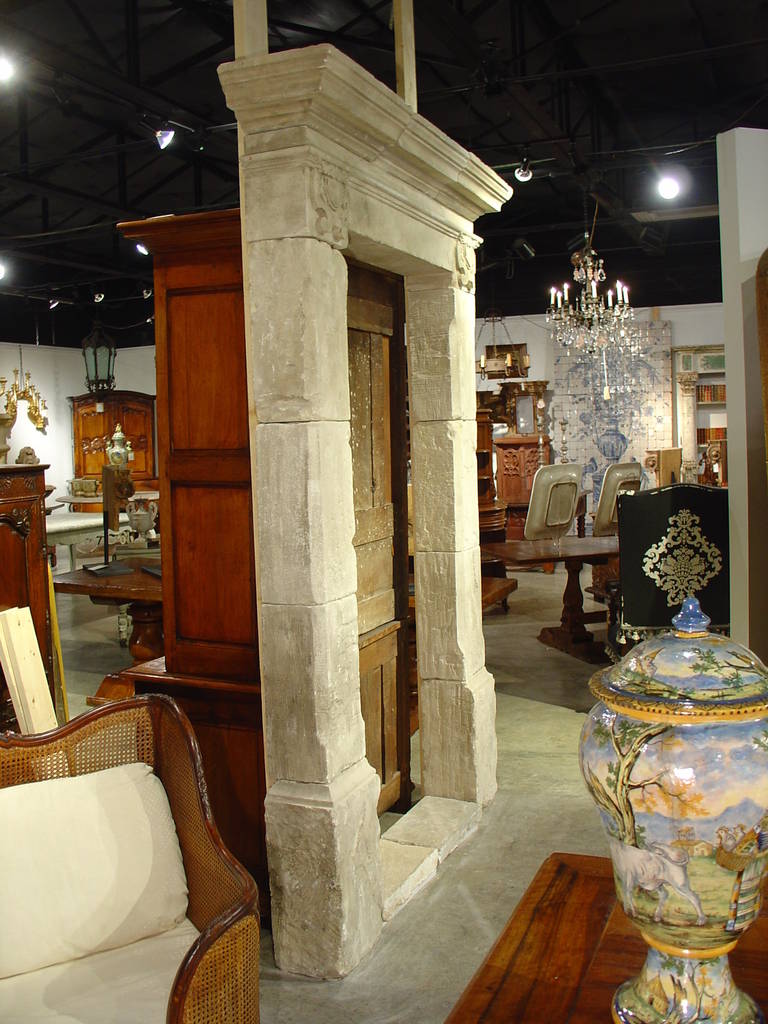 Hand Carved Limestone Door Surround from France In Good Condition In Dallas, TX