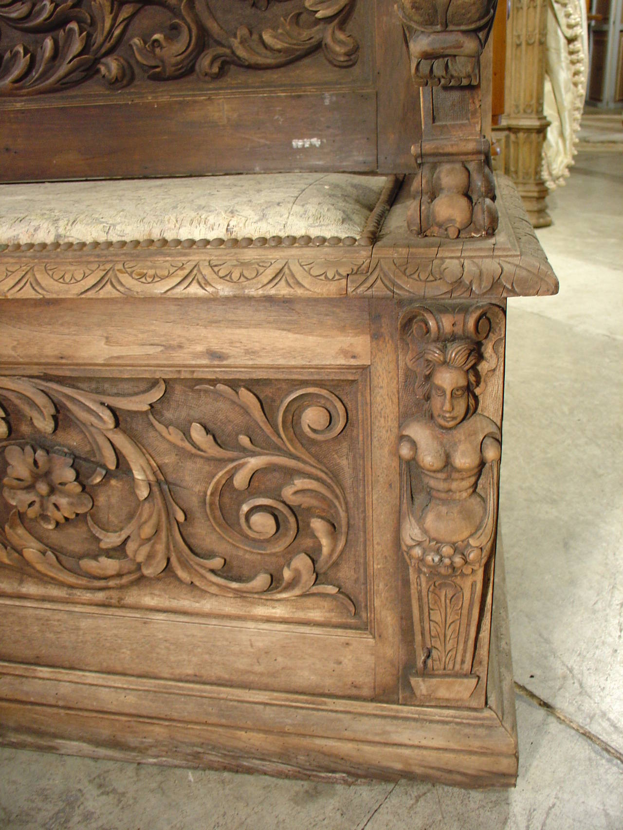 19th Century Renaissance Style Carved French Storage Bench 4