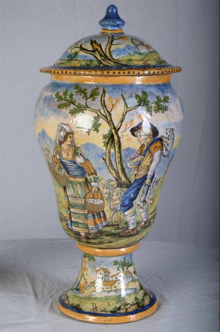Pair of 18th Century Italian Majolica Vases with Genre Scenes 5