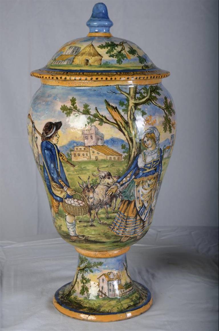 Pair of 18th Century Italian Majolica Vases with Genre Scenes 4