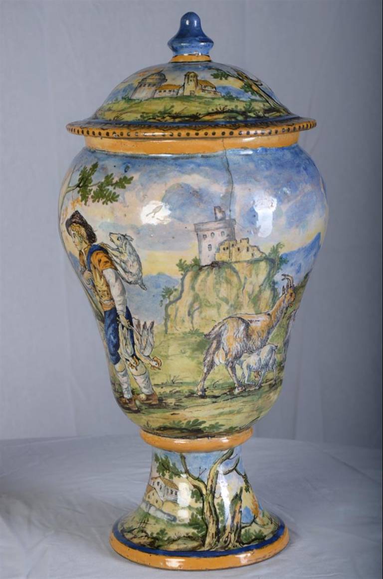 Pair of 18th Century Italian Majolica Vases with Genre Scenes 6