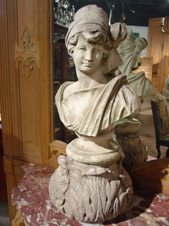 Antique Carved Stone Bust on Base-France