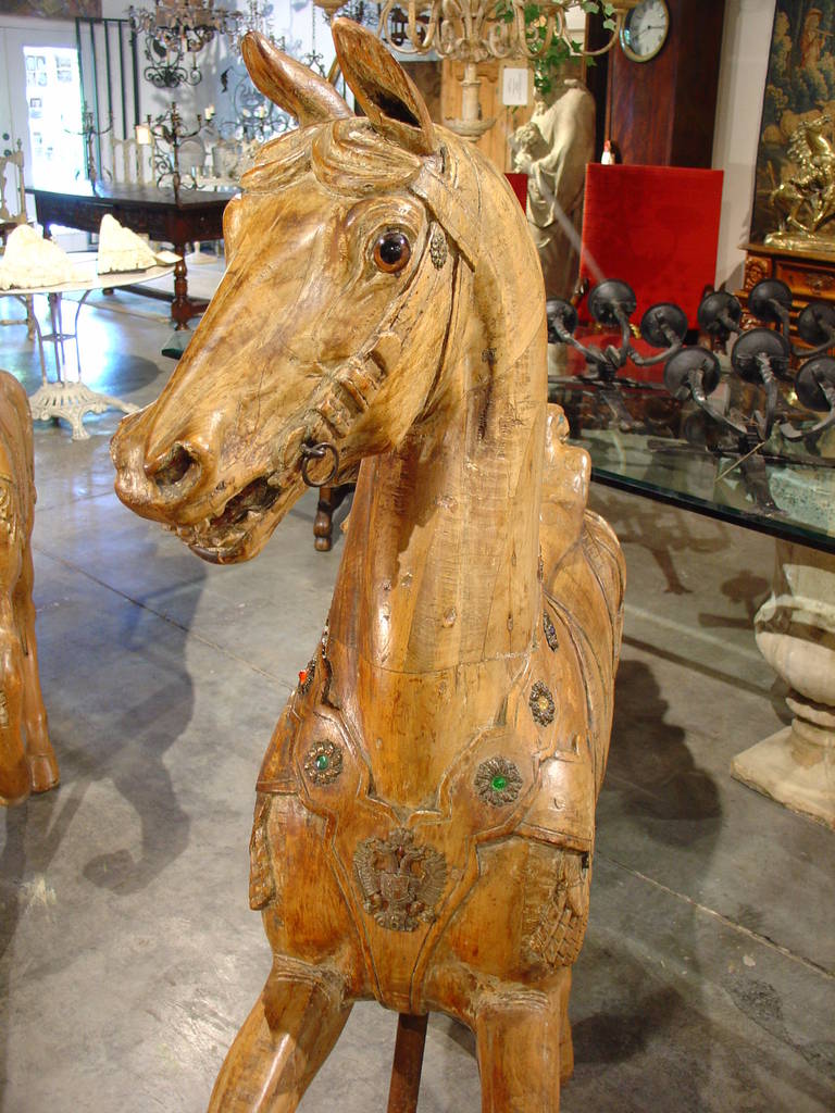 Rare Pair of 19th Century European Carousel Horse Sculptures 1