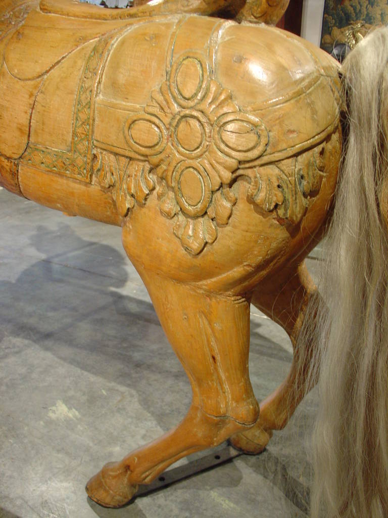 Rare Pair of 19th Century European Carousel Horse Sculptures In Good Condition In Dallas, TX