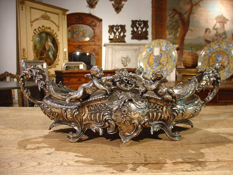 Long and Decorative Antique French, Silverplate Jardiniere