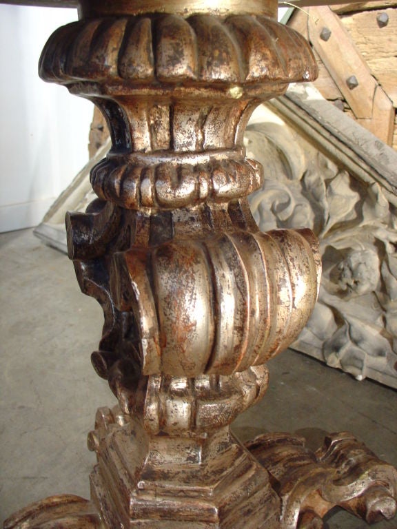 Small Round Giltwood Table from Italy with Faux Marble Top 1