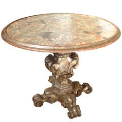 Small Round Giltwood Table from Italy with Faux Marble Top
