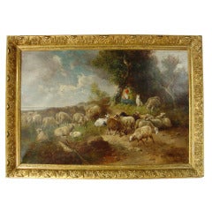 Large Antique Pastoral Oil Painting on Canvas-Henry Schouten