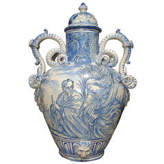 Large Blue and White Antique Majolica Vase from Italy, circa 1800