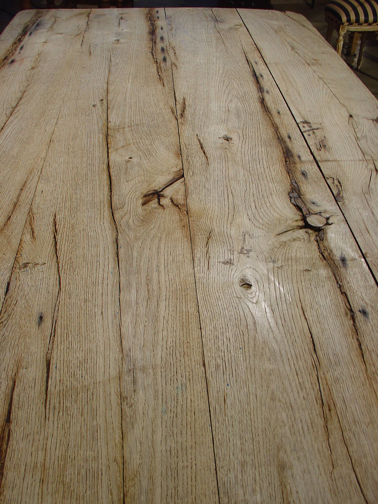 French Massive Antique Stripped Oak Dining Table from France