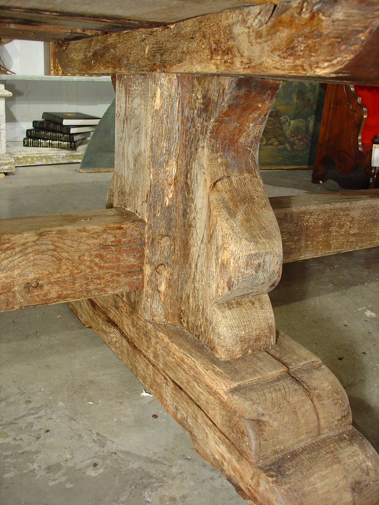 19th Century Massive Antique Stripped Oak Dining Table from France