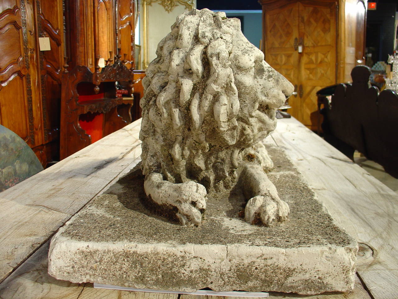 Antique Stone Lion Statue from France, circa 1860 In Good Condition For Sale In Dallas, TX