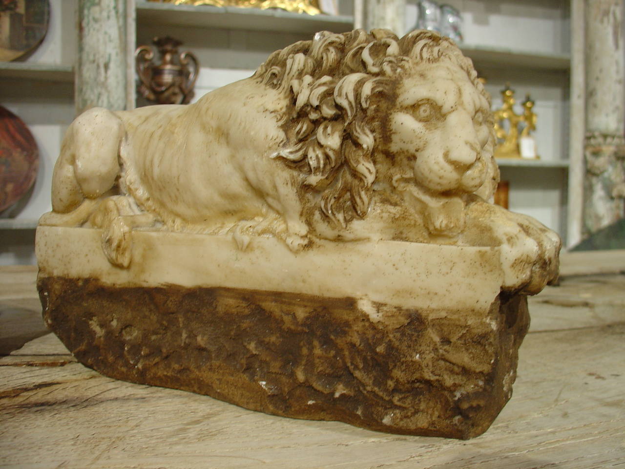 A Pair of Hand Carved Marble Lions from Italy on Rectangular Plinths 2