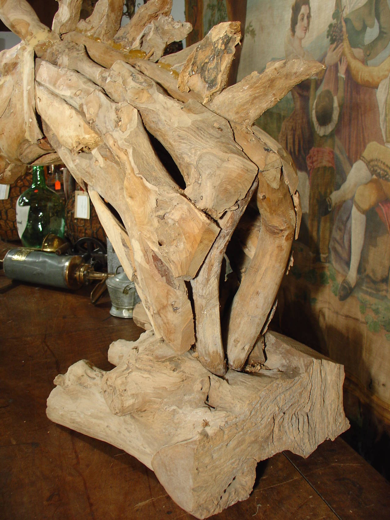 Sculpté Sculpture de tête de cheval en bois flotté de France