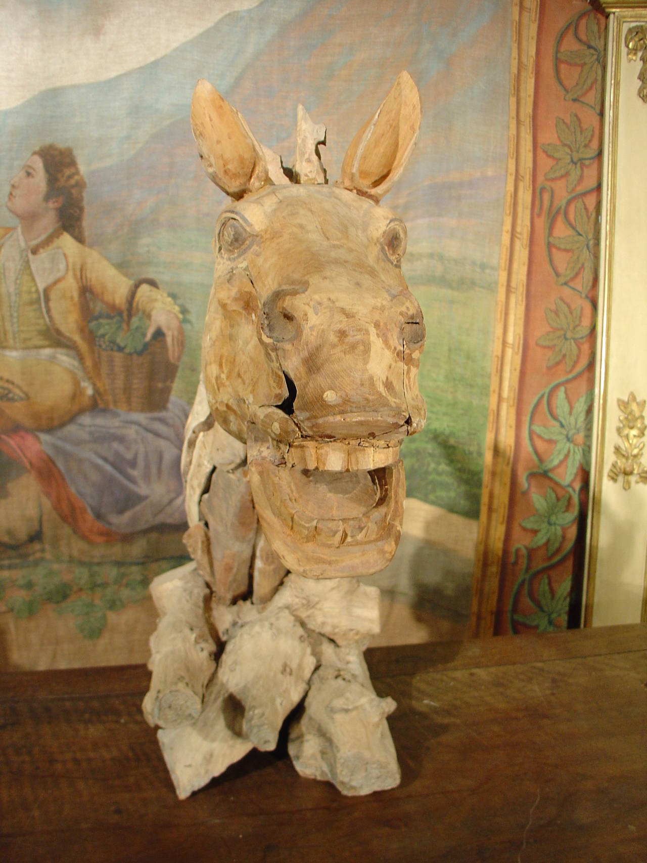 20th Century Driftwood Horse Head Sculpture from France
