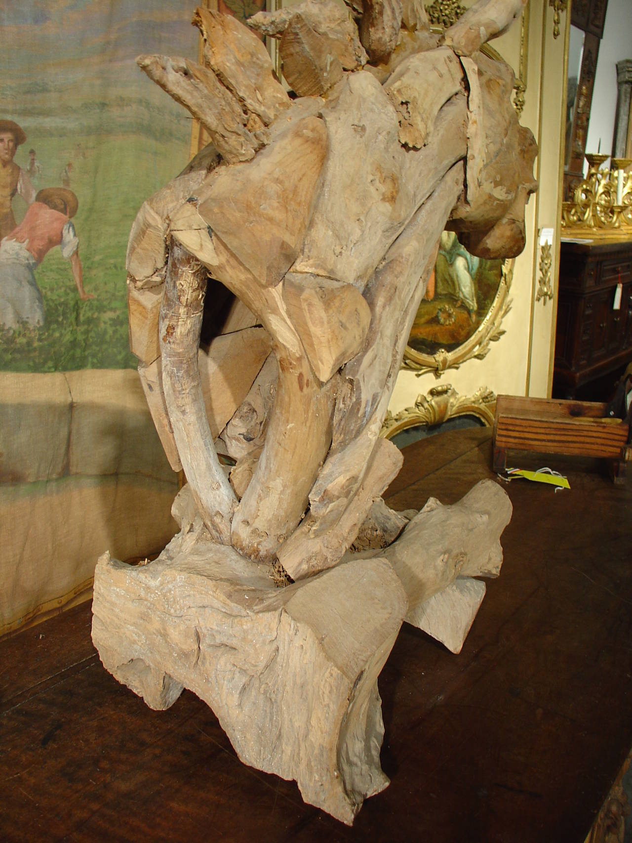 Pferdekopf-Skulptur aus Treibholz aus Frankreich (Geschnitzt)