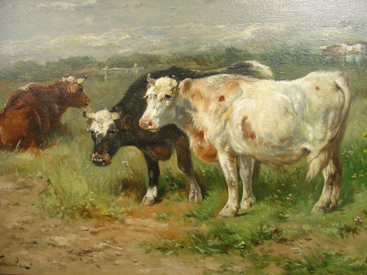 A Large Framed Antique Cow Painting by Schouten 1