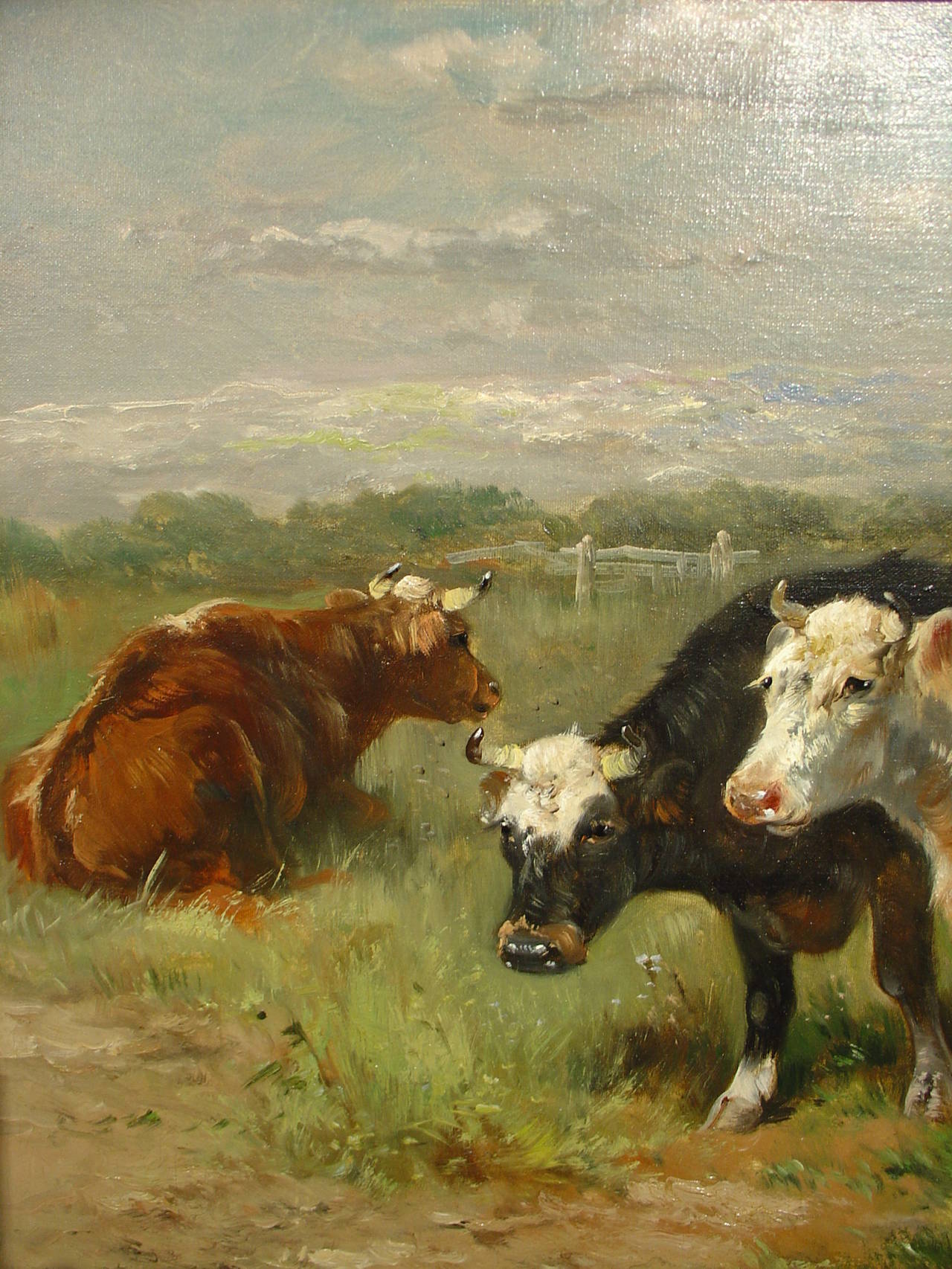 A Large Framed Antique Cow Painting by Schouten In Excellent Condition In Dallas, TX