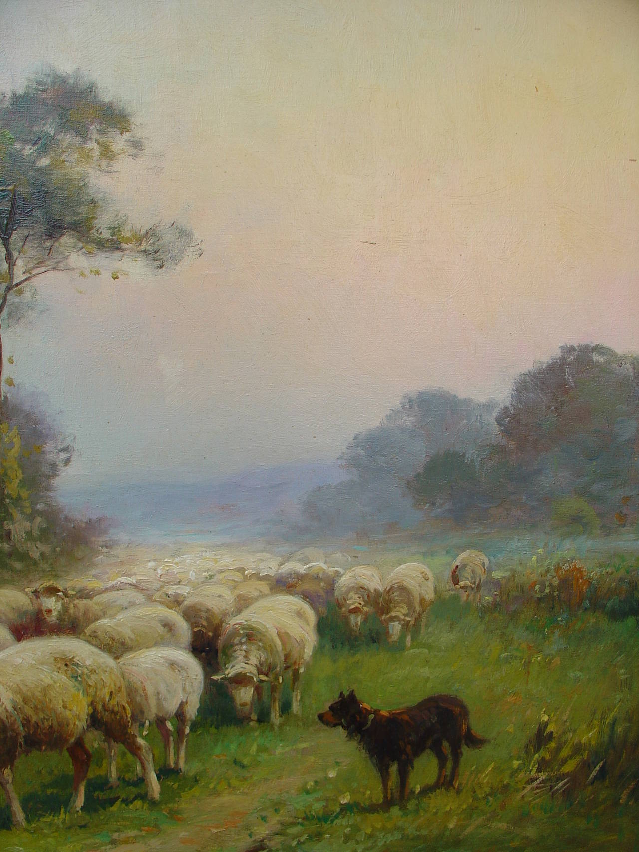 19th Century Signed Antique Sheep Painting by Derians