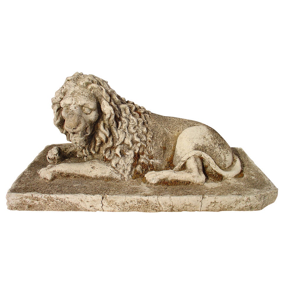 Antike Löwenstatue aus Stein aus Frankreich, um 1860
